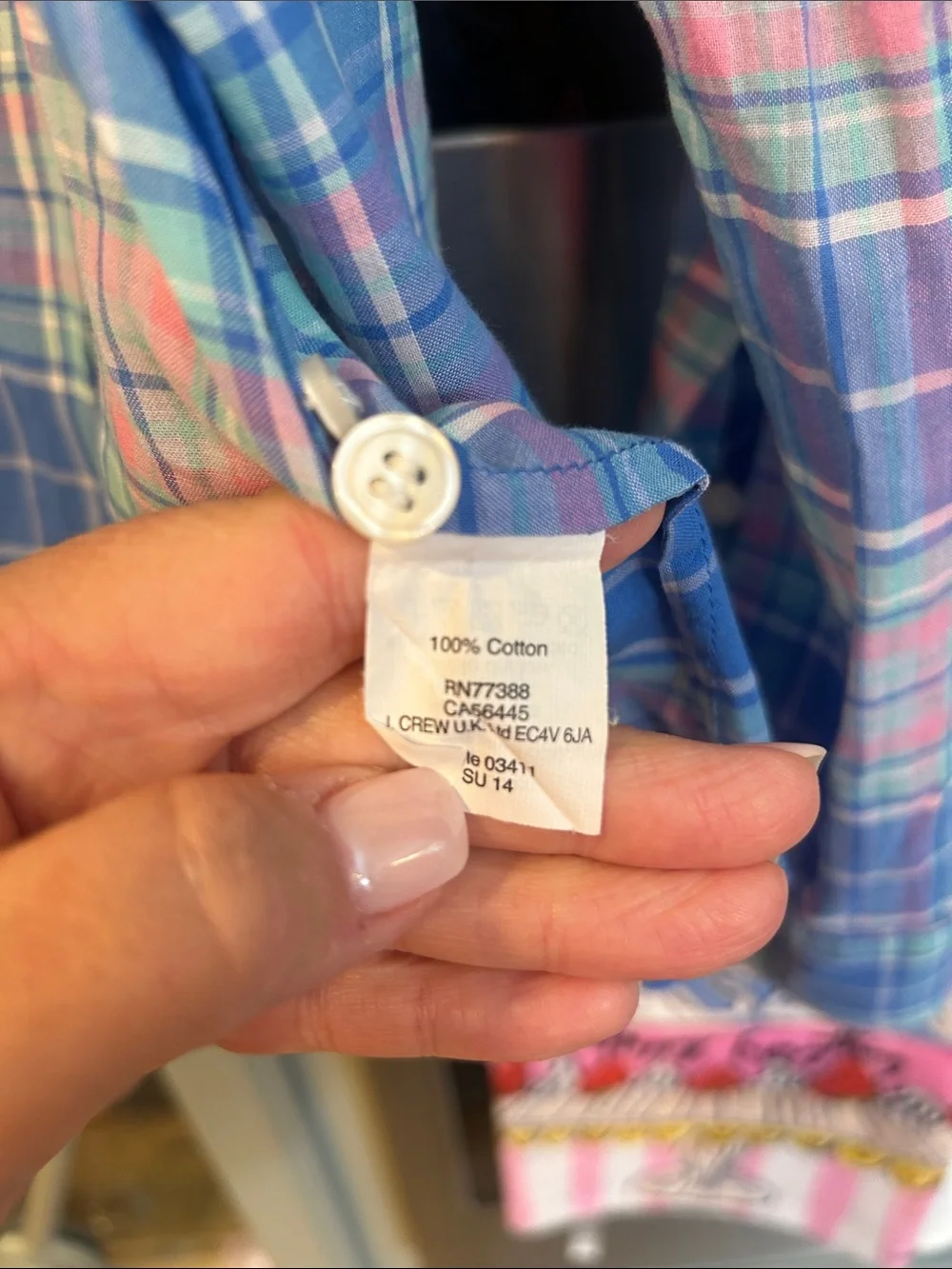 J. Crew Blue and Pink Madras Plaid Cotton Button up Shirt